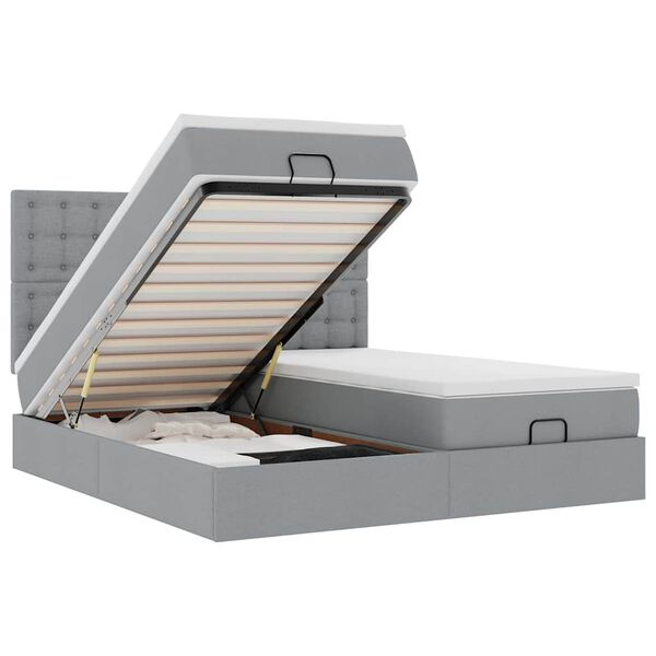 vidaXL Ottoman s&auml;ngram med madrasser ljusgr&aring; 200x200 cm tyg