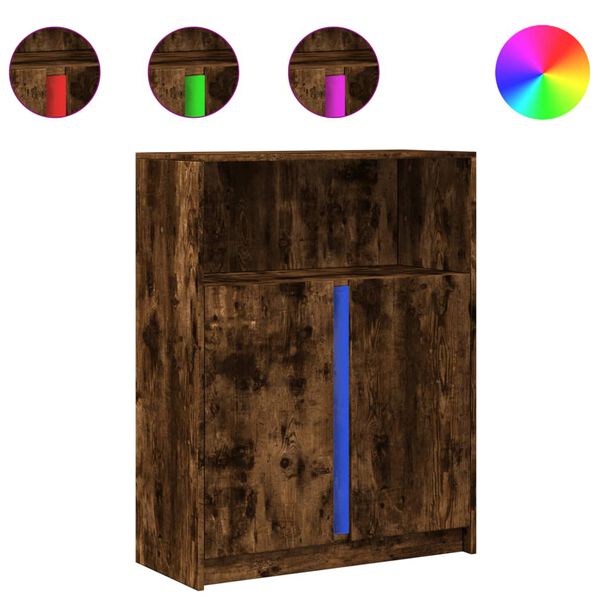 vidaXL Sk&auml;nk med LED r&ouml;kf&auml;rgad ek 77x34x100 cm konstruerat tr&auml;