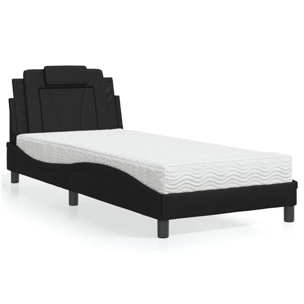vidaXL Bed "Viana" with Mattress Black 90x190 cm Faux Leather