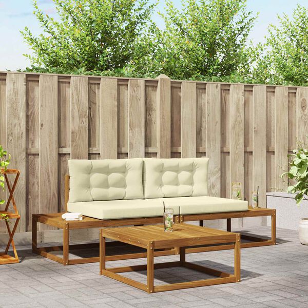 vidaXL Utomhussoffset med kudde 3 Stycke Naturlig och Gr&auml;dde