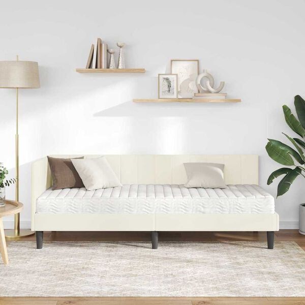 vidaXL Hörn Sängram med madrass med huvudgavel Kräm 80 x 200 cm Sammet