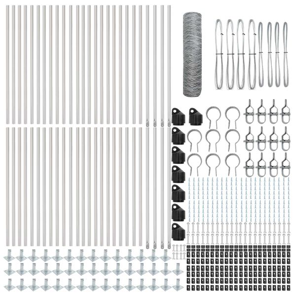 vidaXL Staket med stolpar Silver 0.8 x 100 m PVC-belagd st&aring;l