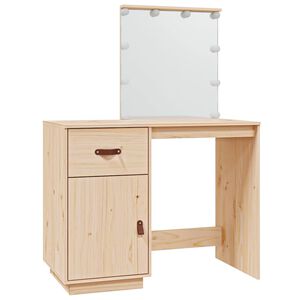 vidaXL Sminkbord med LED 95x50x133,5 cm massiv furu