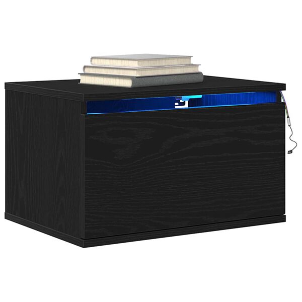 vidaXL V&auml;ggmonterad s&auml;nggavel Svart Ek 50 x 36 x 30 cm Konstruerat tr&auml;