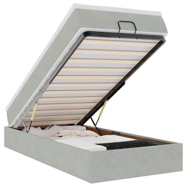 vidaXL Ottoman s&auml;ngram med madrass ljusgr&aring; 90x190 cm sammet