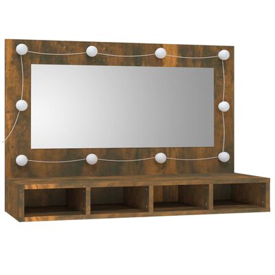 vidaXL Spegelskåp med LED rökfärgad ek 90x31,5x62 cm