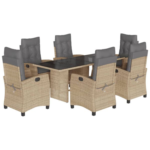 vidaXL Matgrupp f&ouml;r tr&auml;dg&aring;rden med dynor 7 delar mixbeige konstrotting