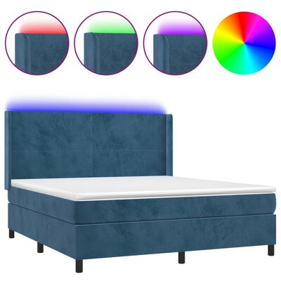 vidaXL Ramsäng med madrass & LED mörkblå 180x200 cm sammet