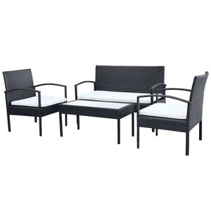 vidaXL Loungegrupp f&ouml;r tr&auml;dg&aring;rden med dynor 4 delar konstrotting svart