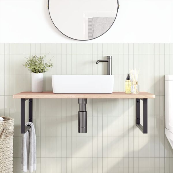 vidaXL V&auml;ggmonterad handfatshylla st&aring;l och massiv ek