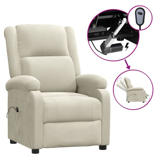 vidaXL Elektrisk reclinerf&aring;t&ouml;lj gr&auml;ddvit sammet