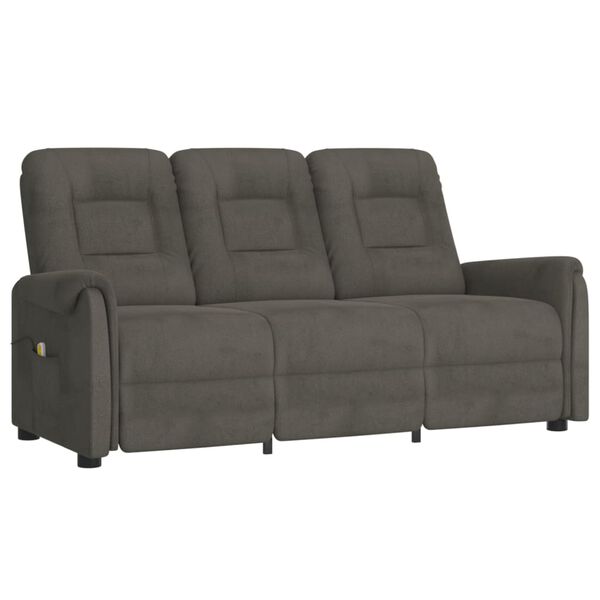 vidaXL Massagefåtölj 3-sits mörkgrå mikrofibertyg