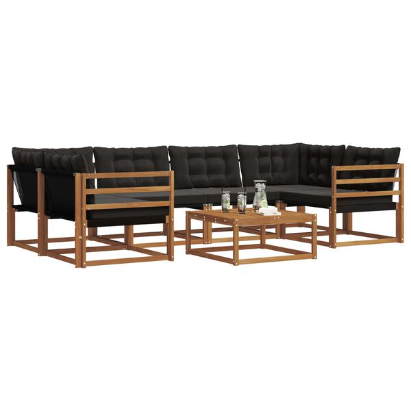 vidaXL Utomhussoffset med kudde 7 pcs Naturlig och svart