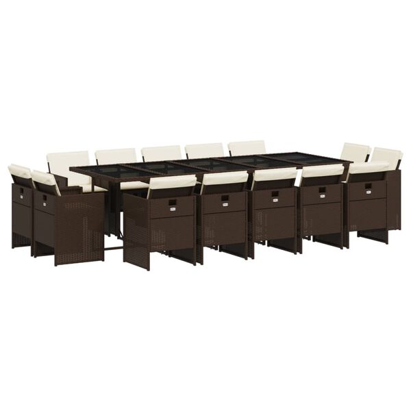 vidaXL Matgrupp f&ouml;r tr&auml;dg&aring;rden med dynor 15 delar brun konstrotting