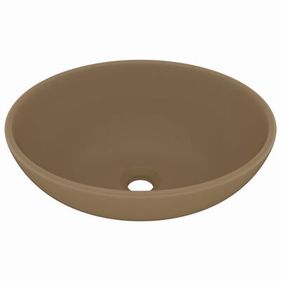 vidaXL Lyxigt ovalt handfat matt gräddvit 40x33 cm keramik