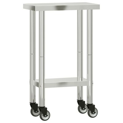 vidaXL Arbetsbord med hjul 55x30x85 cm rostfritt stål