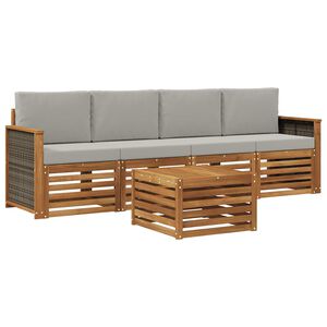 vidaXL Utomhussoffset 5 pcs Naturlig och ljusgr&aring; Massivt Akaciatr&auml;