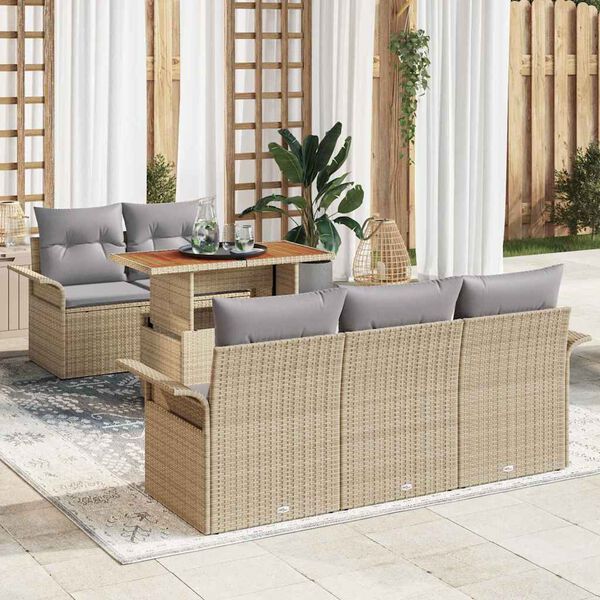 vidaXL Tr&auml;dg&aring;rdsoffset med lagring 6 pcs Beige Poly rattan