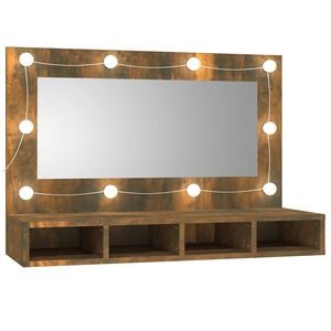 vidaXL Spegelsk&aring;p med LED r&ouml;kf&auml;rgad ek 90x31,5x62 cm