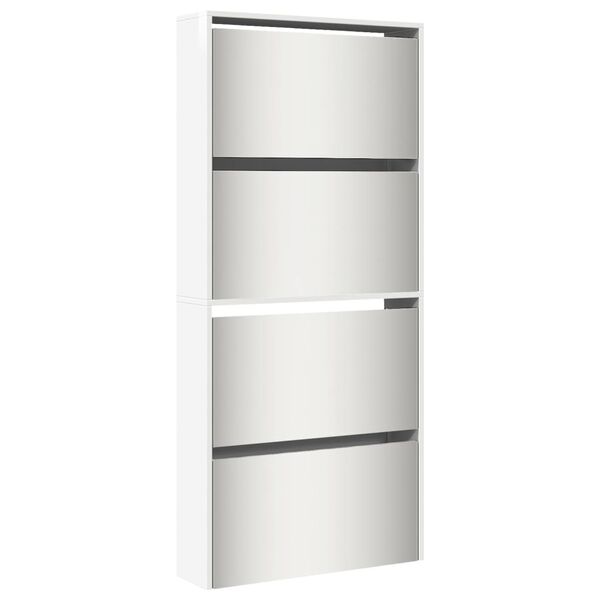 vidaXL Skoskåp med spegel 4 skåp högglans vit 63x17x134 cm