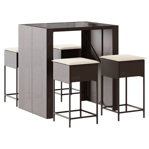 vidaXL Bargrupp f&ouml;r tr&auml;dg&aring;rden 5 delar med dynor brun konstrottning