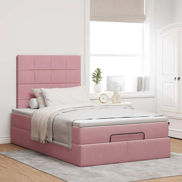 vidaXL Ottoman s&auml;ngram med madrasser rosa 120x190 cm sammet