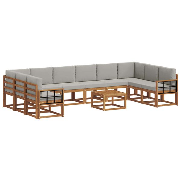 vidaXL Utomhussoffset med kudde 11 pcs Naturlig och Ljus Gr&aring;