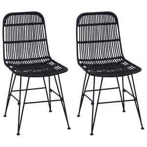 vidaXL Matsalsstol 2 st Rattan och St&aring;l Svart 41 x 55 x 85 cm