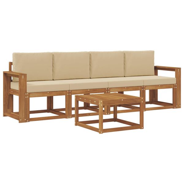vidaXL Utomhussoffset 5 pcs Naturlig och Beige Massivt Akaciatr&auml;