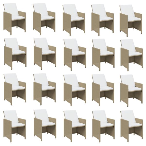 vidaXL Matgrupp f&ouml;r tr&auml;dg&aring;rden med dynor 21 delar konstrotting beige