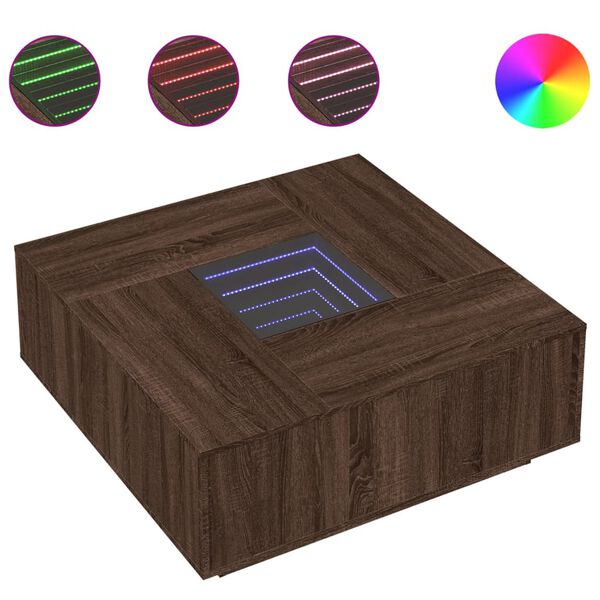 vidaXL Soffbord med Infinity LEDs brun ek 100x100x40 cm