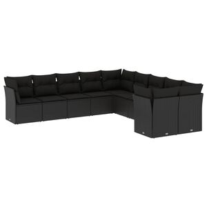 vidaXL Loungegrupp 10 delar med svarta dynor konstrotting