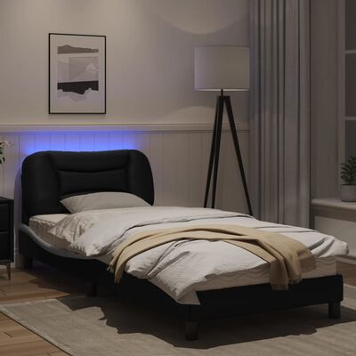vidaXL Sängram med LED-belysning svart och vit 80x200 cm konstläder