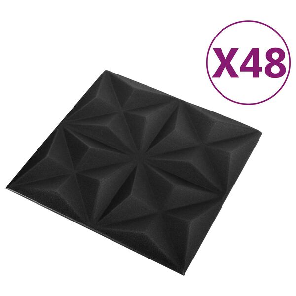 vidaXL V&auml;ggpaneler 48 pcs Origami Svart 50 x 50 cm XPS Skum