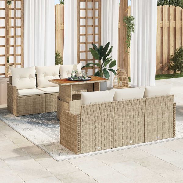 vidaXL Tr&auml;dg&aring;rdsoffset med lagring 7 pcs Beige Poly rattan