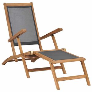 vidaXL D&auml;ckstol med fotst&ouml;d massiv teak svart