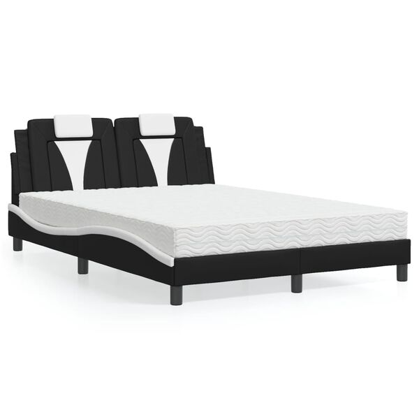 vidaXL Bed "Viana" with Mattress Black and White 120x200 cm Faux Leather