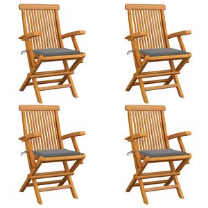 vidaXL Tr&auml;dg&aring;rdsstolar med gr&aring; dynor 4 st massiv teak