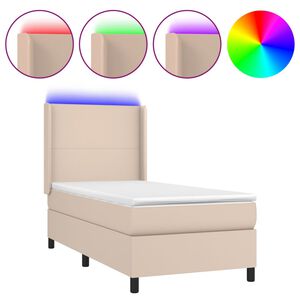 vidaXL Rams&auml;ng med b&auml;ddmadrass & LED cappuccino 90x190 cm konstl&auml;der