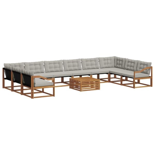 vidaXL Utomhussoffset med kudde 11 pcs Naturlig och Ljus Gr&aring;