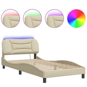 vidaXL Bed Frame with LED without Mattress "Hvar" Cream 100x200 cm Fabric