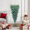 vidaXL Upp och ner konstgjord f&ouml;rbelyst julgran med bollsats 120 cm