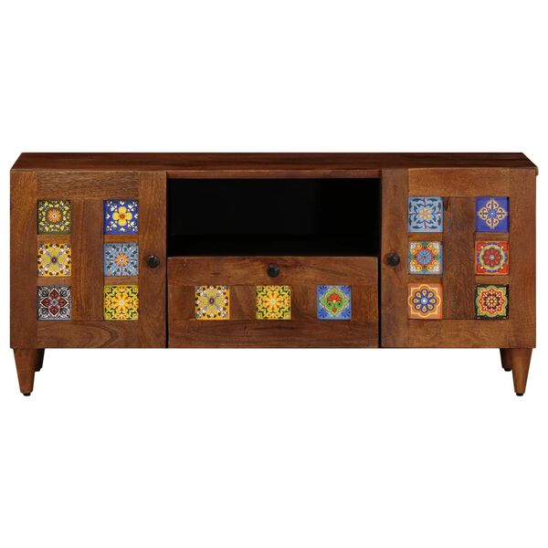 vidaXL TV-sk&aring;p med l&aring;da Valn&ouml;t 105 x 33 x 46 cm Massivt mangotr&auml;