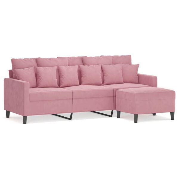 vidaXL 3-sitssoffa med fotpall rosa 180 cm sammet