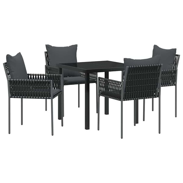 vidaXL Tr&auml;dg&aring;rdsm&ouml;belset 5 pcs Svart och Gr&aring; PE Rattan