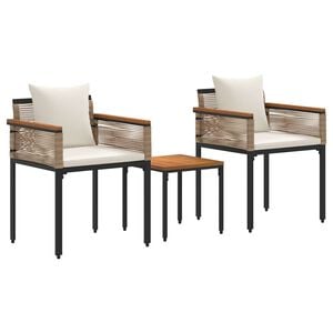 vidaXL Utem&ouml;belset med kudde 3 pcs Beige och kr&auml;mvit PE Rattan