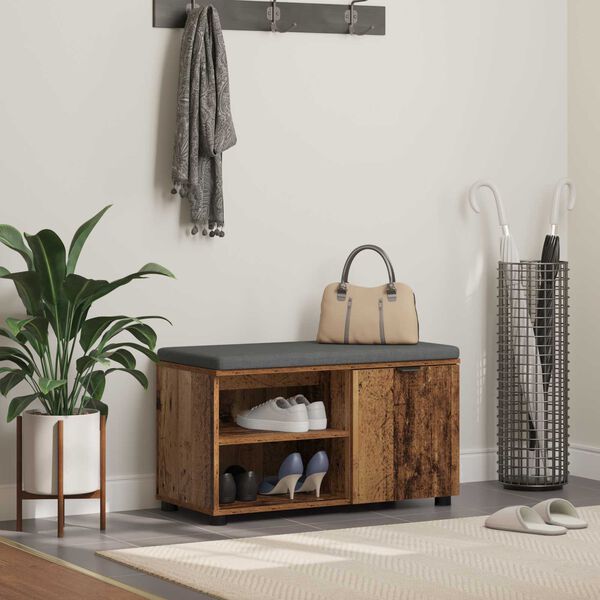 vidaXL Hallb&auml;nk med kudde Enf&auml;rgad Gammalt tr&auml; 80 x 38 x 46 cm