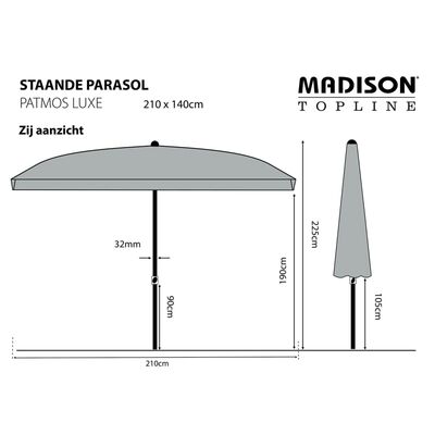 Madison Parasoll Patmos Luxe rektangulär 210x140 cm ljusgrå