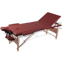 Rött vikbart massagebord med 3 zoner och träram