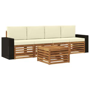 vidaXL Utomhussoffset 5 pcs Naturlig och Gr&auml;dde Massivt Akaciatr&auml;